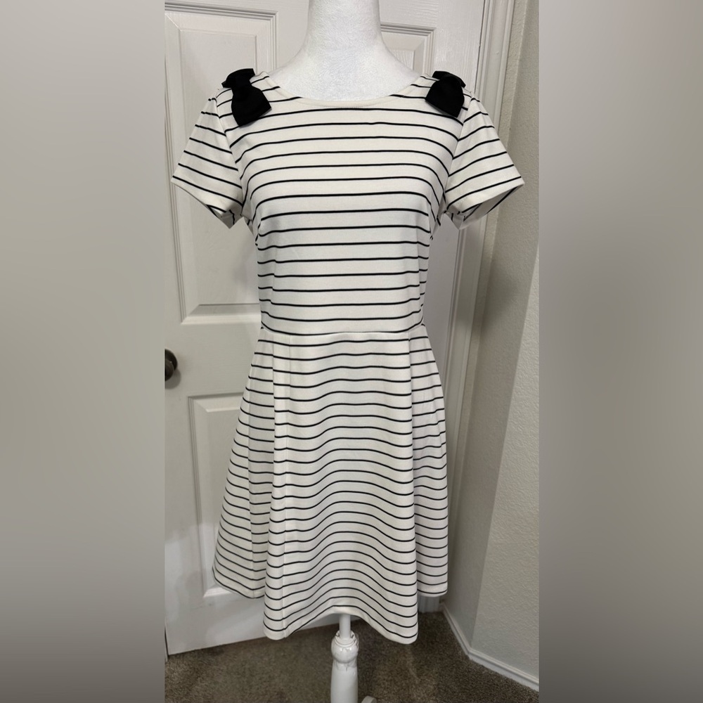Maison Jules Aruba Bow Black Stripes Midi Dress Size M